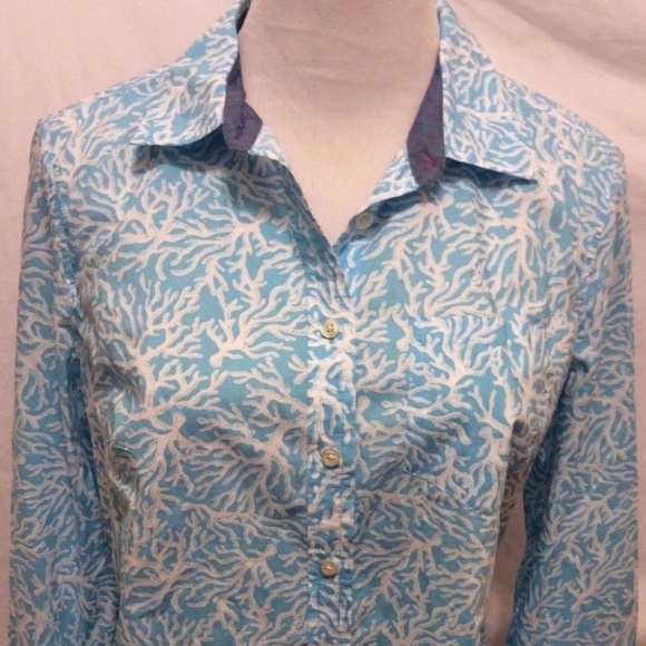 Talbots Tops - SALE! Talbots Blouse S Blue White Coral Print